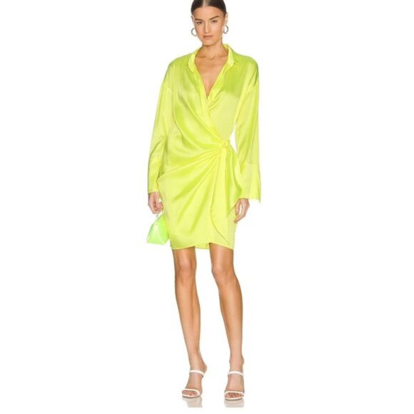 MOTHER OF ALL Gisele Silk Mini Dress - Neon Yellow SIZE S - Picture 4 of 11